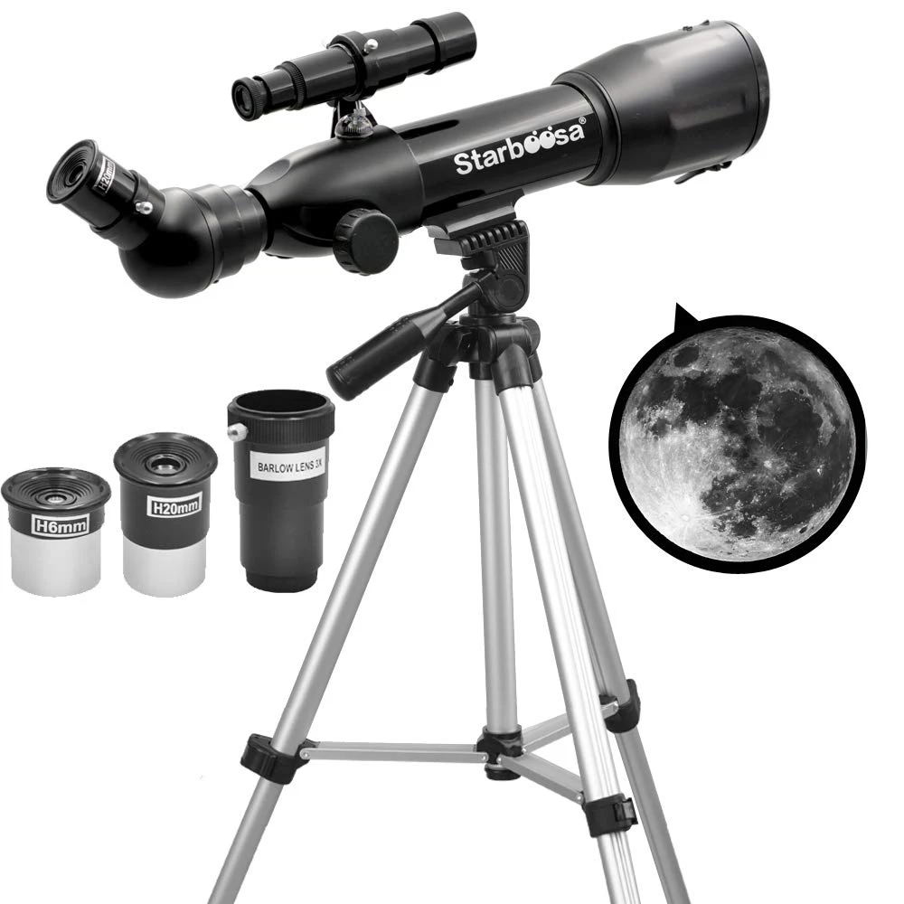 Telescop astronomic refractor educativ cu trepied din aluminiu - Starboosa 360 mm cu carcasă din metal cu lentile de sticlă