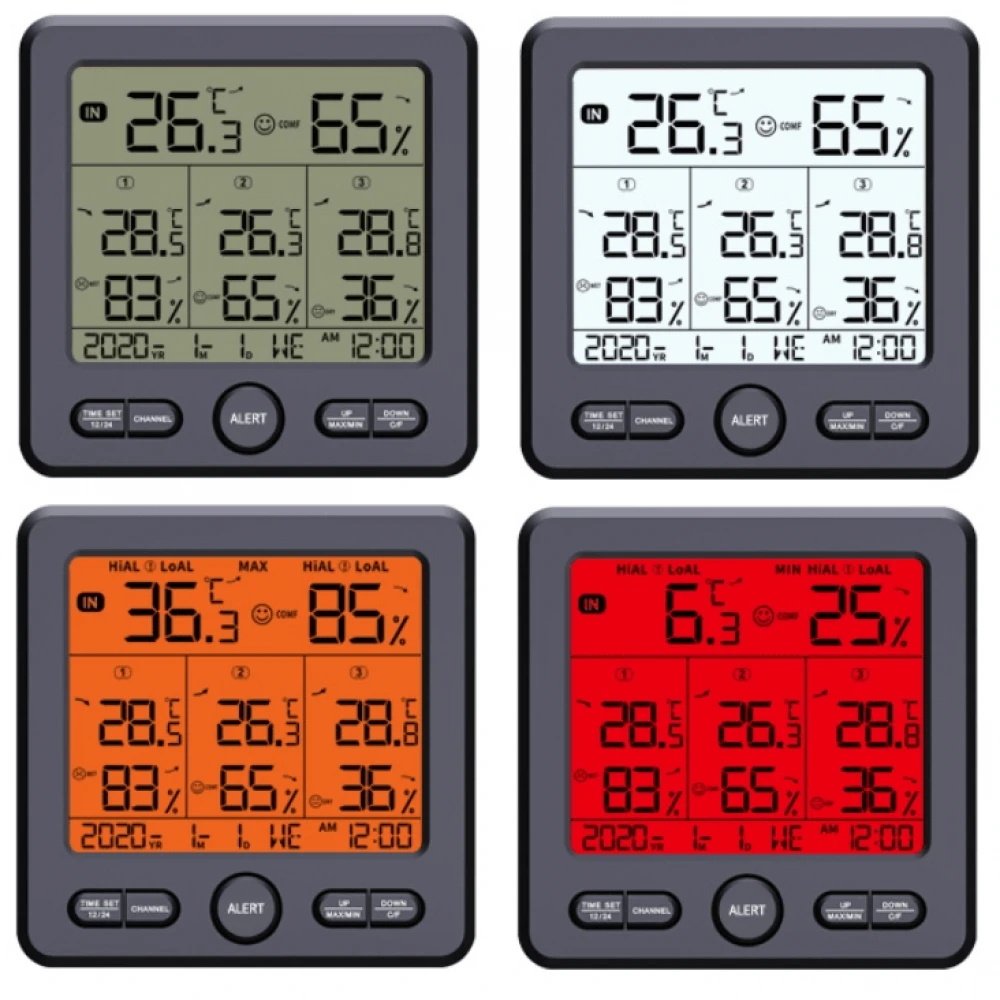  Termometru / Stație meteo / Termo-higrometru cu 3 senzori wireless de afișare temperatură și umiditatea din interior cât și de la exterior