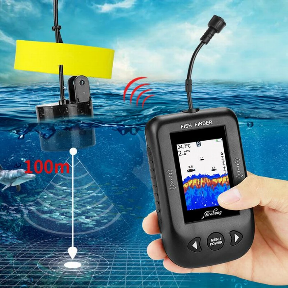 Sonar Erchang Fish Finder xf-02c pentru pescărie portabil cu ecran LCD, pentru localizarea peștilor, determinării adâncimii apei la mare, lac, râu sau baltă