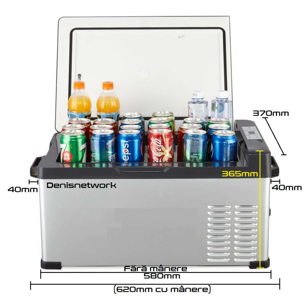 Frigider 30l auto rulotă, camion, dube 3,5t alimentare brichetă la 12-24V, baterii panou solar, rezistent la vibrații, cu compresor cu congelare -20°C