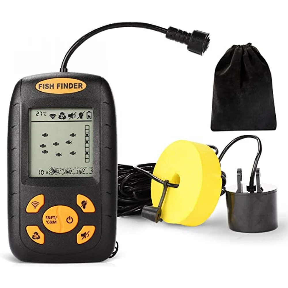 Sonar Fish Finder Model 2021 portabil cu ecran LCD, pentru localizarea peștilor, determinării adâncimii apei la mare, lac, râu sau baltă