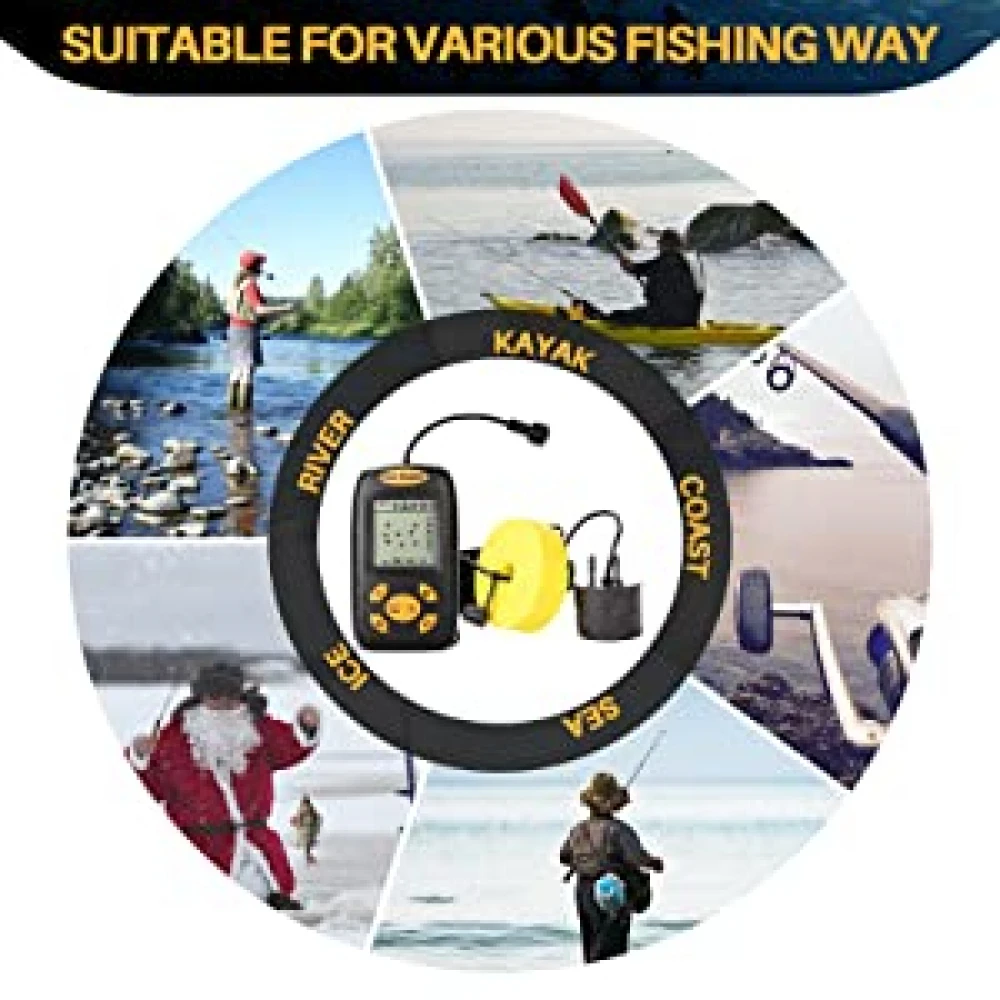 Sonar Fish Finder Model 2021 portabil cu ecran LCD, pentru localizarea peștilor, determinării adâncimii apei la mare, lac, râu sau baltă