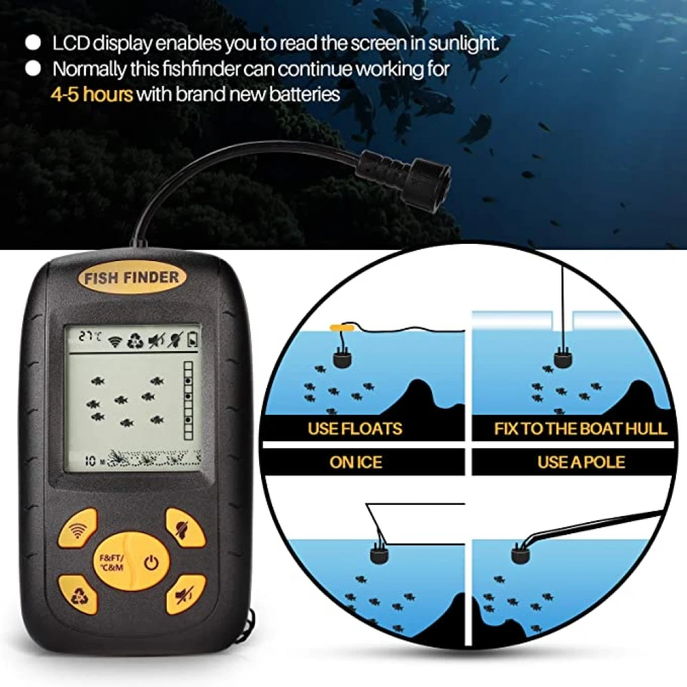 Sonar Fish Finder Model 2021 portabil cu ecran LCD, pentru localizarea peștilor, determinării adâncimii apei la mare, lac, râu sau baltă