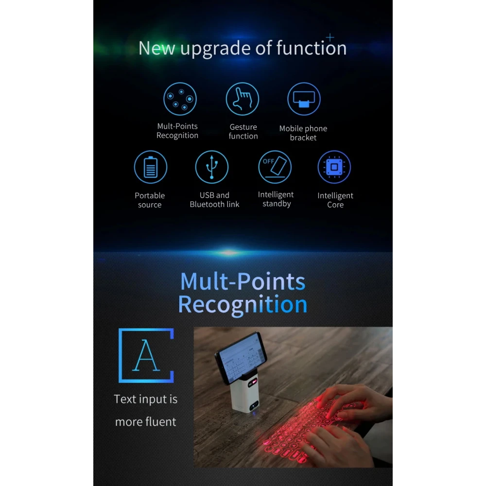 Tastatură Virtuală cool cu proiecție laser / Conectivitate prin Bluetooth și Usb, pentru mobil, tabletă sau televizor smart / Baterie Externă  M1