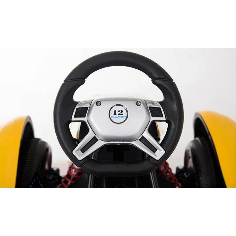 Mașinuță tip BMW - Kart electric pe baterie, cu pedale si volan + telecomandă, cu roți iluminate, pentru copii