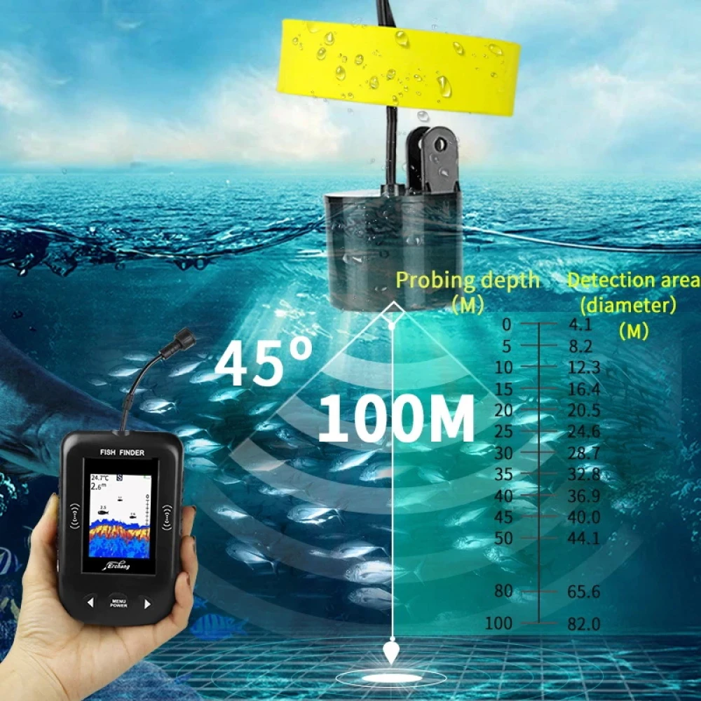 Sonar Erchang Fish Finder xf-02c pentru pescărie portabil cu ecran LCD, pentru localizarea peștilor, determinării adâncimii apei la mare, lac, râu sau baltă