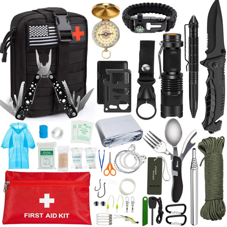 Kit de supraviețuire 40 piese, multifuncțional pentru drumeții / Rucsac drumeție / camping, Rucsac prim-ajutor