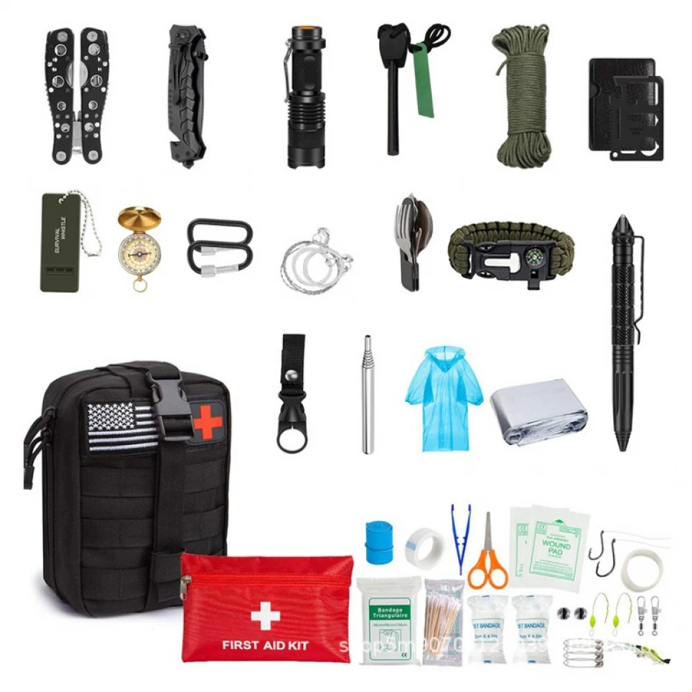 Kit de supraviețuire 40 piese, multifuncțional pentru drumeții / Rucsac drumeție / camping, Rucsac prim-ajutor