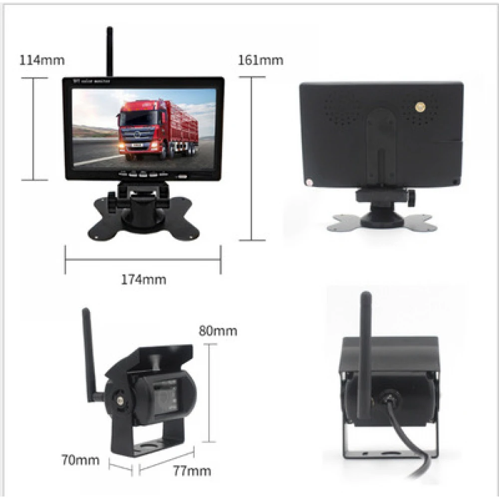 Kit marșarier /supraveghere wireless cu cameră și display de 7" 12V~24V, cu 2 camere pentru Camioane, Autocare, Bus-uri