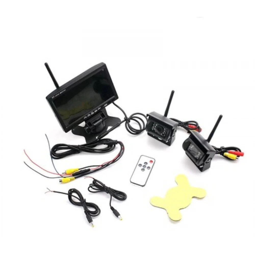 Kit marșarier /supraveghere wireless cu cameră și display de 7" 12V~24V, cu 2 camere pentru Camioane, Autocare, Bus-uri