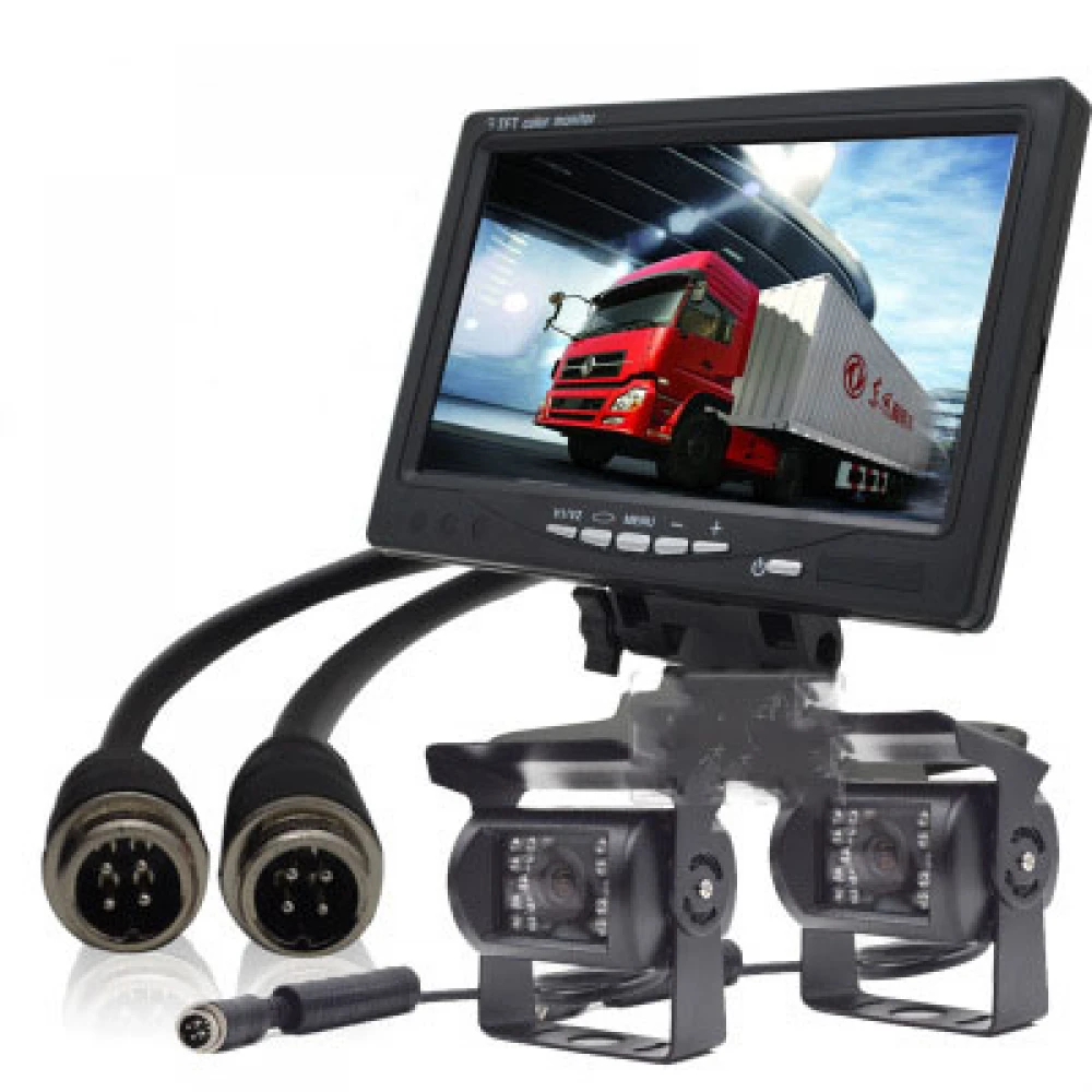 Kit marșarier /supraveghere wireless cu cameră și display de 7" 12V~24V, cu 2 camere pentru Camioane, Autocare, Bus-uri