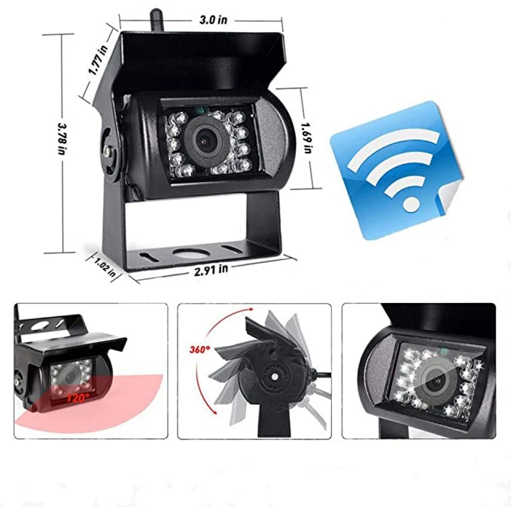 Kit marșarier /supraveghere wireless cu cameră și display de 7" 12V~24V, cu 2 camere pentru Camioane, Autocare, Bus-uri