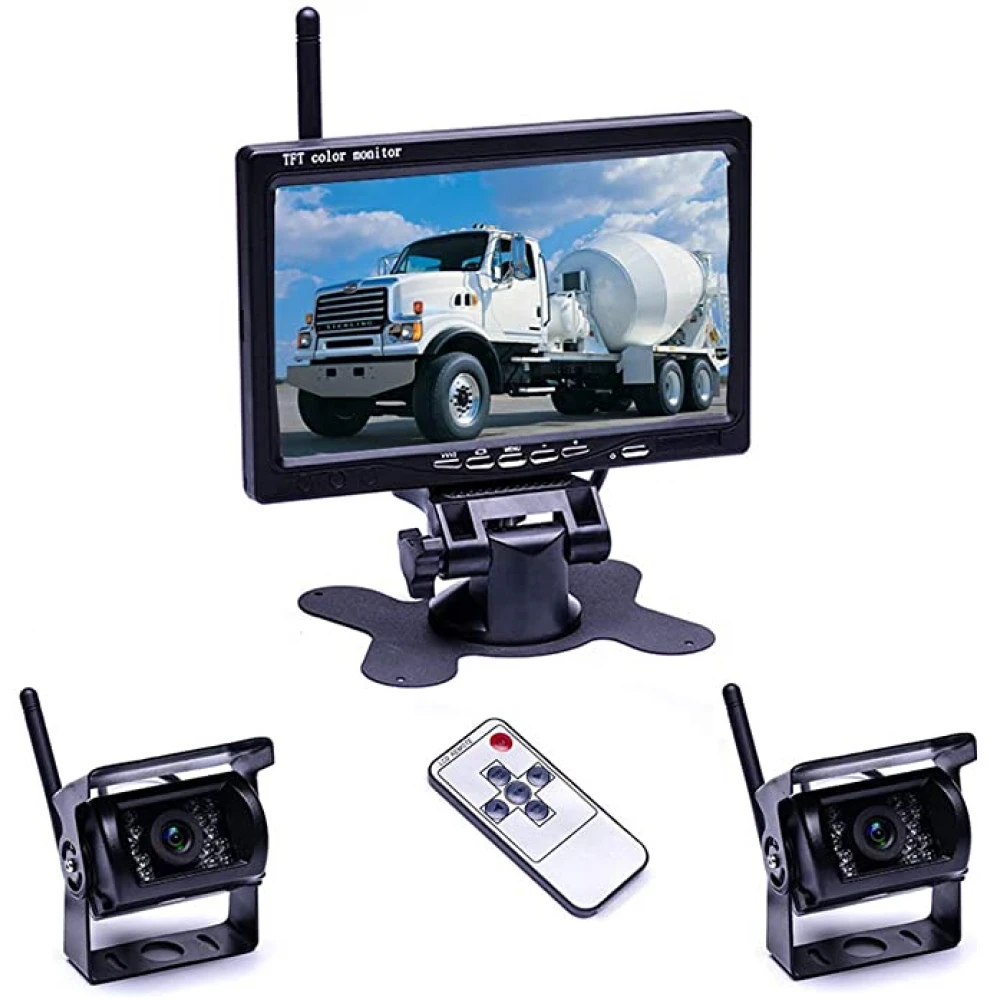 Kit marșarier /supraveghere wireless cu cameră și display de 7" 12V~24V, cu 2 camere pentru Camioane, Autocare, Bus-uri