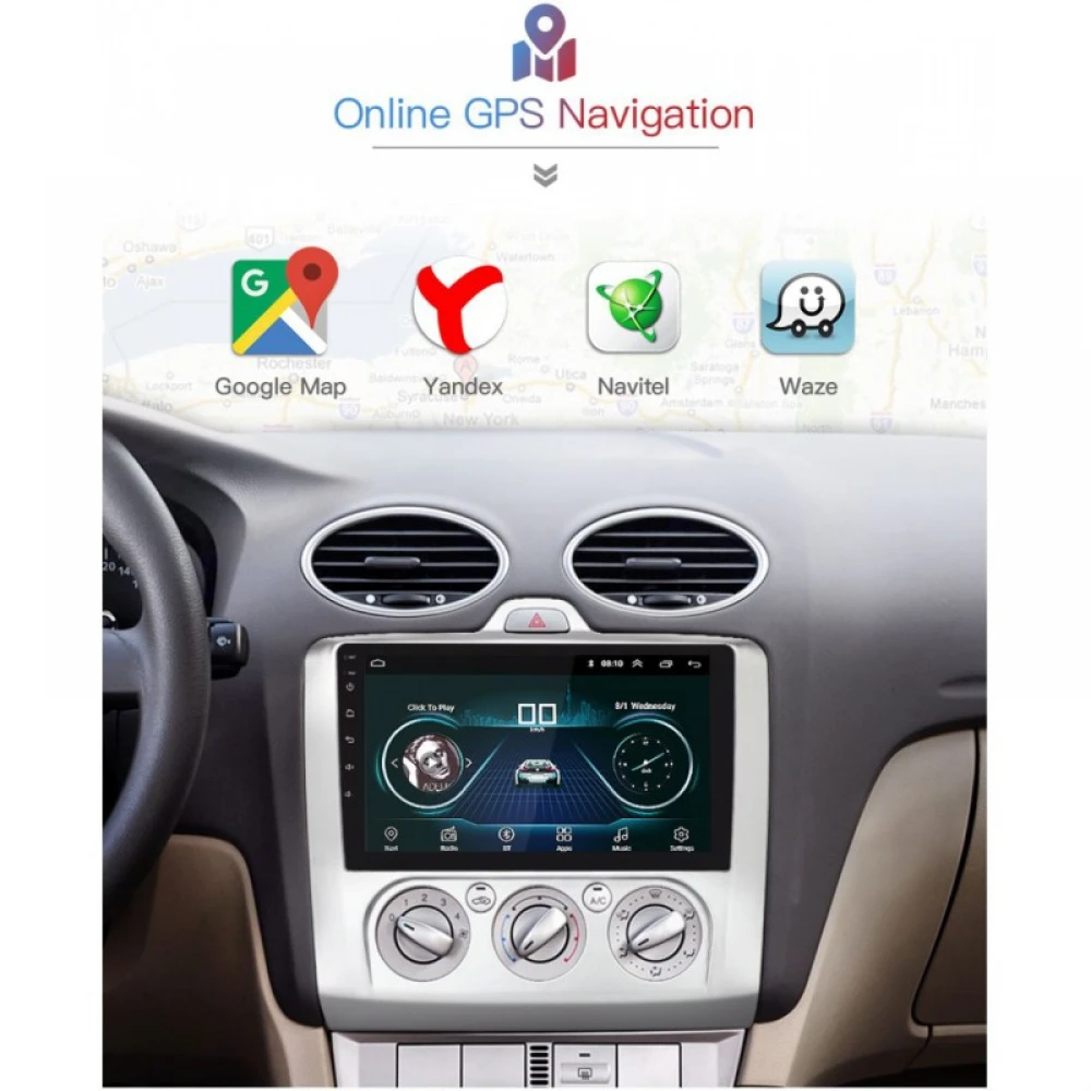 Navigație Multimedia Auto 2Din Android 8.1, GPS, Bluetooth, MirrorLink DSP, OBD2, 1GB RAM Si 16GB ROM, 9 Inch