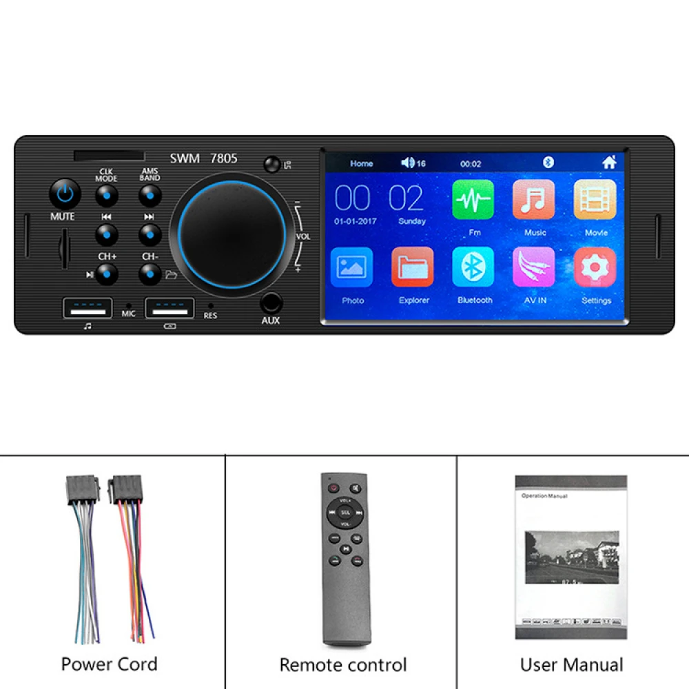 Radio Auto  MP3/1DIN , SD, USB, FM,  cu telecomandă / Display 4.1 / Ieșire amplificată 50WX4 