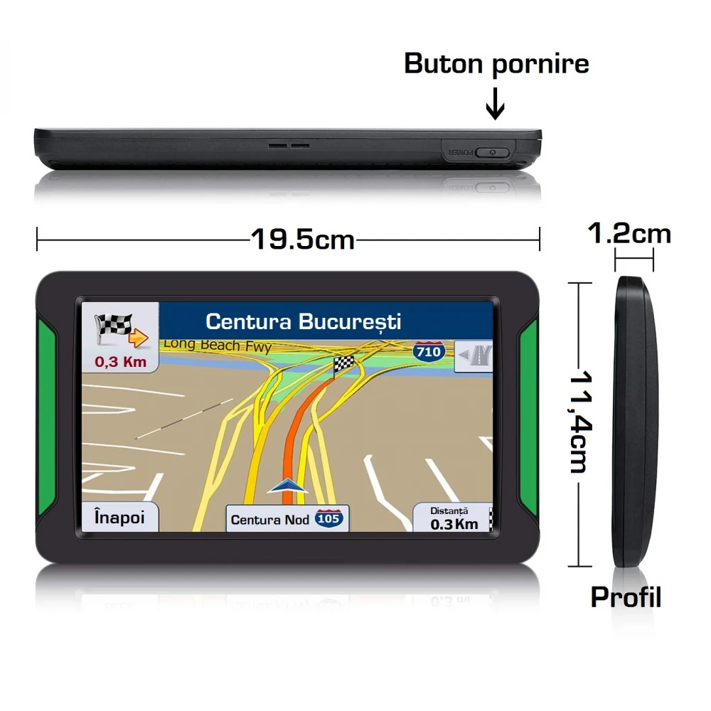 Navigație GPS camion, 7 inch HD, 8 GB, auto, Europa + America, cu IGO TRUCK GPS (update hărți 2024)