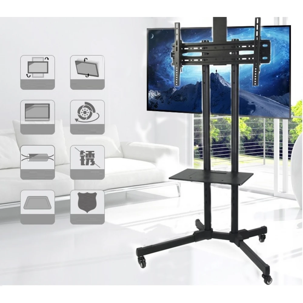 Stand/Stativ/Suport mobil 3 în 1 pentru TV de 32"-65"  + Laptop + Cameră web, cu roți blocabile,  utilizare  la ședințe, prezentări, petreceri etc.