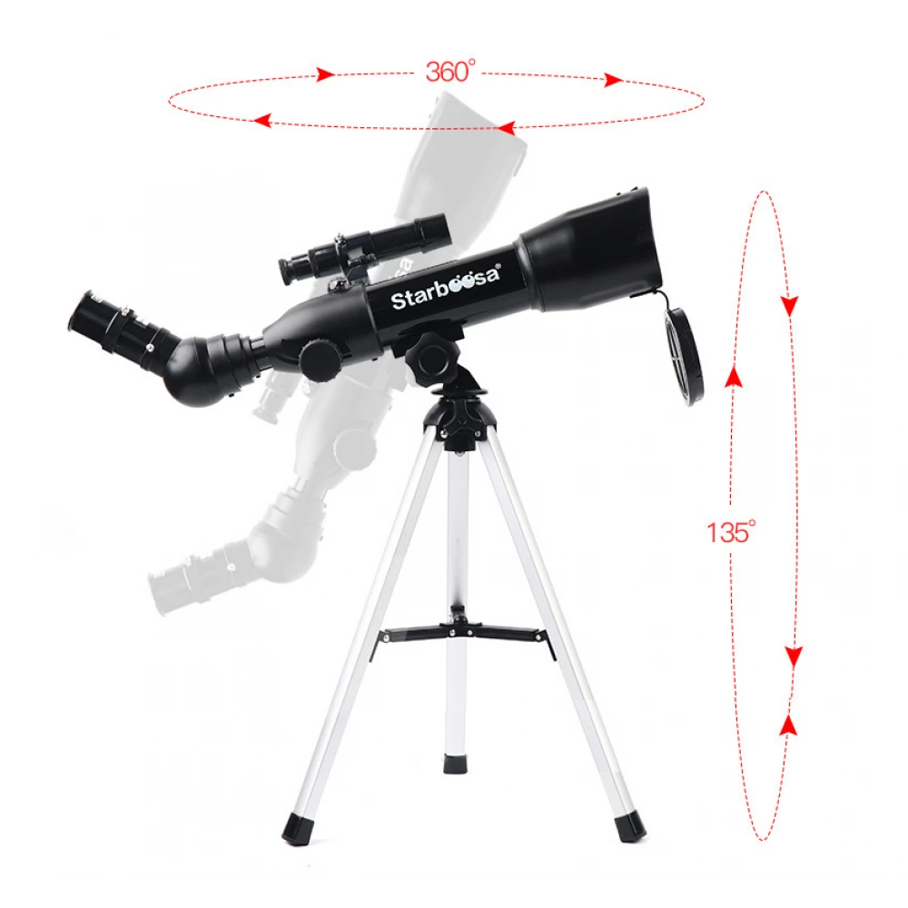 Telescop astronomic refractor educativ cu trepied din aluminiu - Starboosa 360 mm cu carcasă din metal cu lentile de sticlă