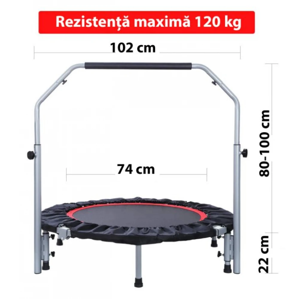 Trambulina sport fitness cu maner reglabil, pentru adulti si copii, rezistenta maxima 120 kg, diametru 102 cm, inaltime maxima maner 100 cm 