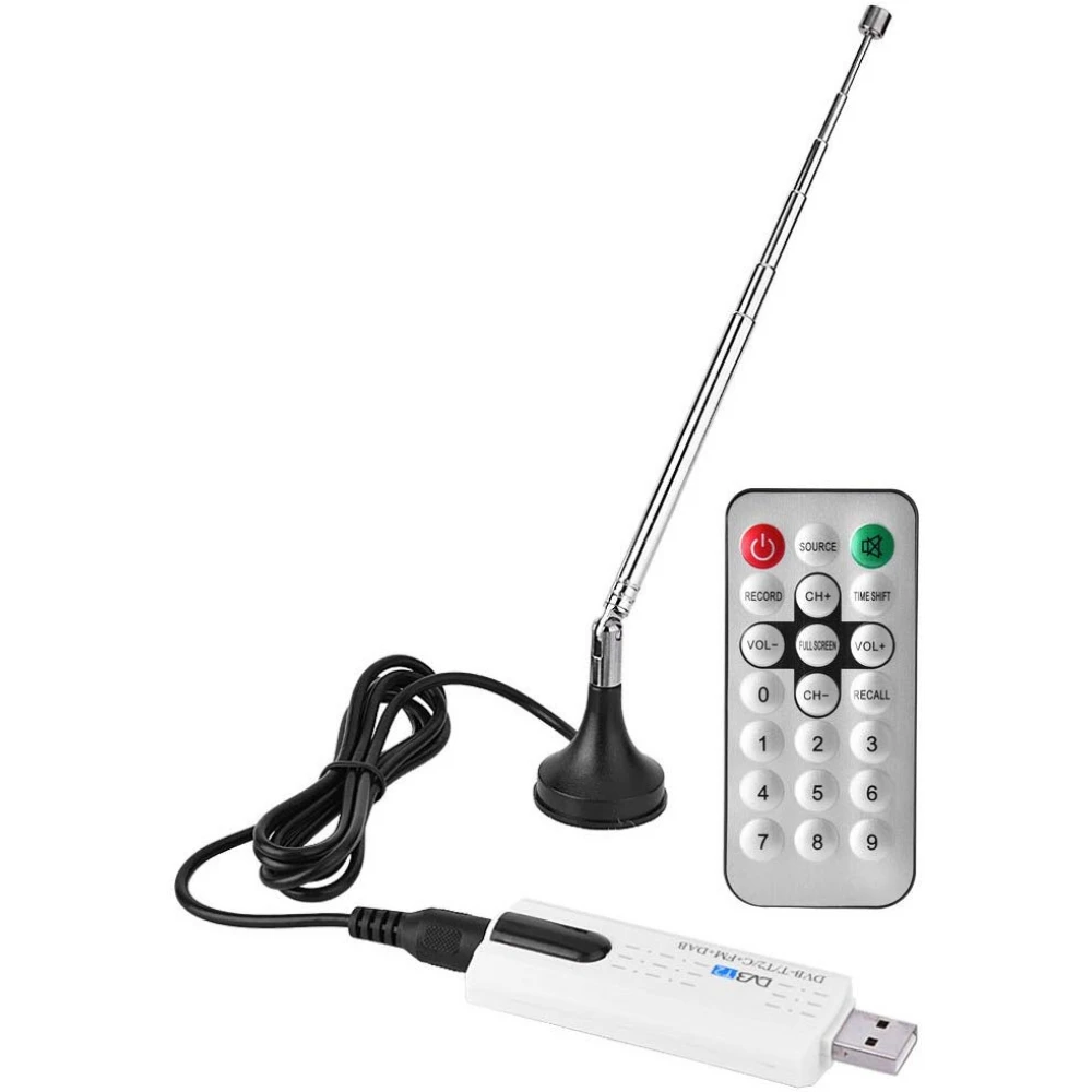 Tv Tuner USB DVB-T2 Stick, USB 2.0 DVB-T2 DVB-T DVB-C + FM + DAB + SDR Digital HDTV Receiver Support VHF/UHF Band pentru calculator