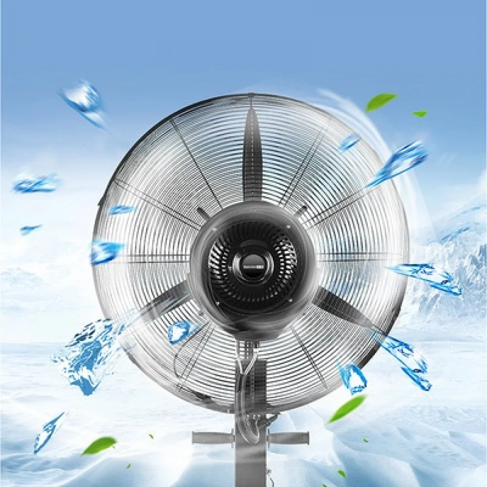 Ventilator 71cm cu pulverizare apă din rezervor de 43 L, pentru terase, cu picior reglabil pe înălțime, pentru exterior/interior, 260 W