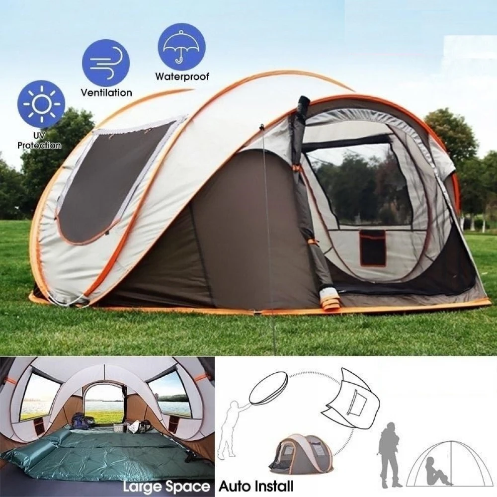 Cort Camping, 3 Persoane, Desfasurare Automata intr-o Secunda, Structura din Aluminiu / Munte / Aventura / Exterior / Drumetie