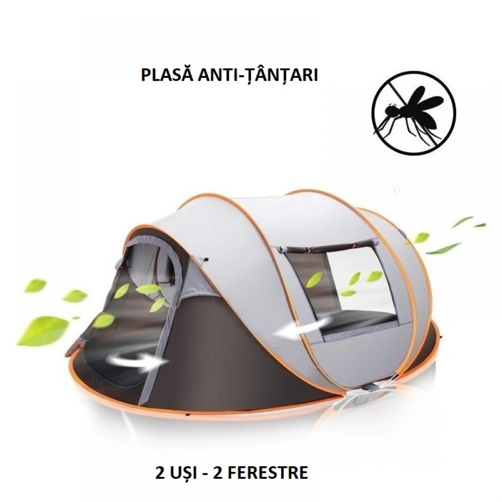 Cort Camping, 3 Persoane, Desfasurare Automata intr-o Secunda, Structura din Aluminiu / Munte / Aventura / Exterior / Drumetie